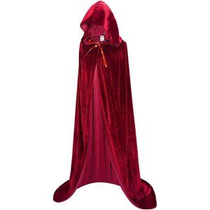 ✨Women Red Unisex Full Length Hooded Robe Cloak Long Velvet Cape Cosplay Costume